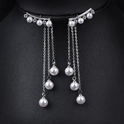 New Women 925 Sterling Silver Post Tassel Pearls Pendant Earring Wholesale