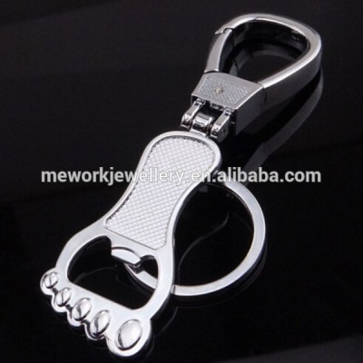 Fashion custom zinc alloy metal buckle silver foot shape bottle opener keychain