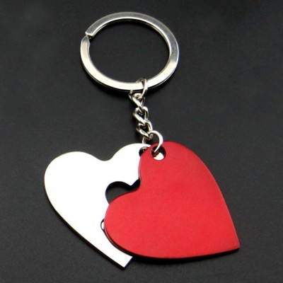 Mother's Day Gift Silver Red Tone Metal Double Heart Keychain Pendant Keyring