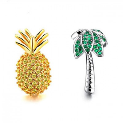 Fashion Plant Pineapple Coconut palm Shaped Gold Xmas Stud Asymmetric Jackets Earring